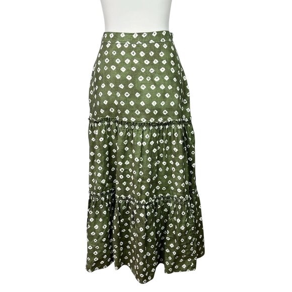 Polo Ralph Lauren Linen Tiered Western Maxi Skirt in Olive Green - Picture 4 of 14